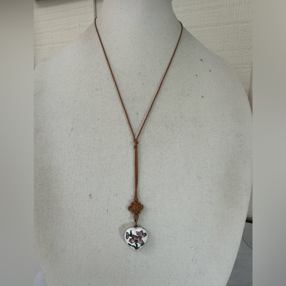Older enameled cloisonné style heart necklace